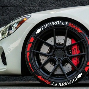 Chevrolet Racing Stripe Tire Stickers – Tire Lettering & Permanent Tire Decals for All Vehicles – 8 pcs 4 All Tires Full Set
