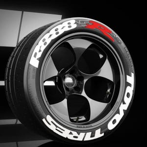 Adesivi per pneumatici Toyo Tires R888R – Scritte e decalcomanie permanenti per pneumatici per tutti i veicoli – Set completo da 8 pezzi per tutti i pneumatici