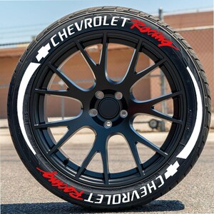 Chevrolet Racing Stripe Tire Stickers – Tire Lettering & Permanent Tire Decals for All Vehicles – 8 pcs 4 All Tires Full Set