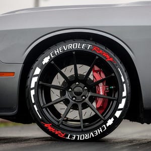 Chevrolet Racing Stripe Tire Stickers – Tire Lettering & Permanent Tire Decals for All Vehicles – 8 pcs 4 All Tires Full Set