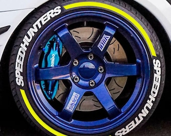 Autocollants pour pneus à rayures Speedhunters – Lettrage de pneus et autocollants permanents pour pneus pour tous les véhicules – Lot de 8 pièces et 4 pneus