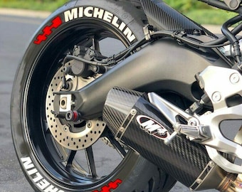 Michelin Flag Motorcycle Tire Stickers – Tire Lettering & Permanent Tire Decals for All Vehicles – 8 pcs 2 All Tires Full Set 0.75"