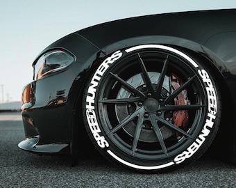 Autocollants pour pneus à rayures Speedhunters – Lettrage de pneus et autocollants permanents pour pneus pour tous les véhicules – Lot de 8 pièces et 4 pneus