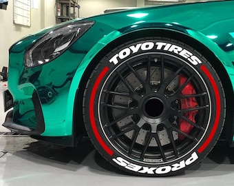 Naklejki na opony Toyo Tires Proxes Stripe – napisy na opony i trwałe naklejki na opony do wszystkich pojazdów – 8 szt. na wszystkie opony, pełny zestaw