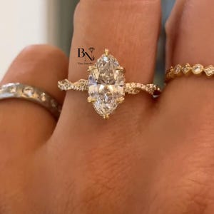1.50 CT Marquise Moissanite Ring, Nature Inspired Engagement Ring, Yellow Gold Twisted Vine Pave Band, Hidden Halo Wedding Ring For Her
