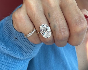 7 Carat Oval Moissanite Engagement Ring | 14K Yellow Gold Solitaire