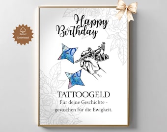 Gift of money: Tattoo voucher | Give money as a tattoo | Craft template | Birthday gift idea | Tattoo gift idea | A4 PDF image