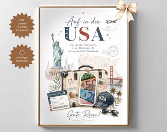 Cash gift for a trip, vacation fund, wish fulfillment, adventure in America, USA trip, travel voucher, travel fund for work & travel, DIY gift