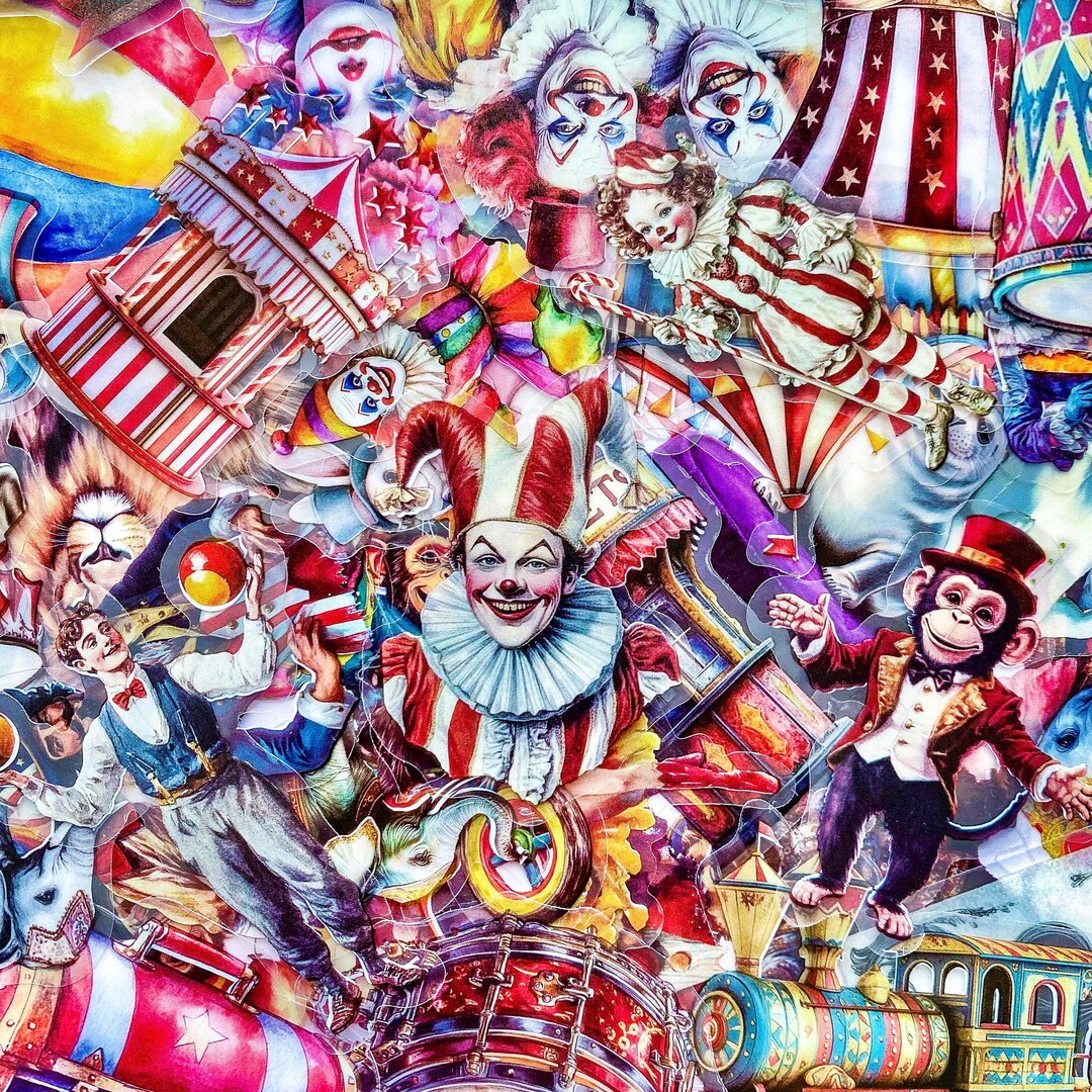 Pantomime Stickers 50PCS Retro Carnival Stickers, Funny Circus Animal Stickers, Bright ...