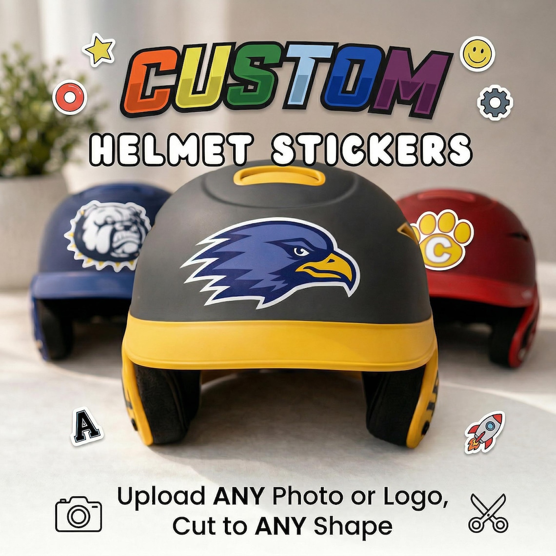 Custom Helmet Stickers, Personalized Logo Decals | Waterproof Vinyl Die ...
