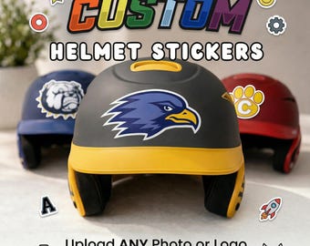 Custom Helmet Stickers, Personalized Logo Decals | Waterproof Vinyl Die Cut Labels for Baseball Helmets, Team Sports, Sports Gear, Kids