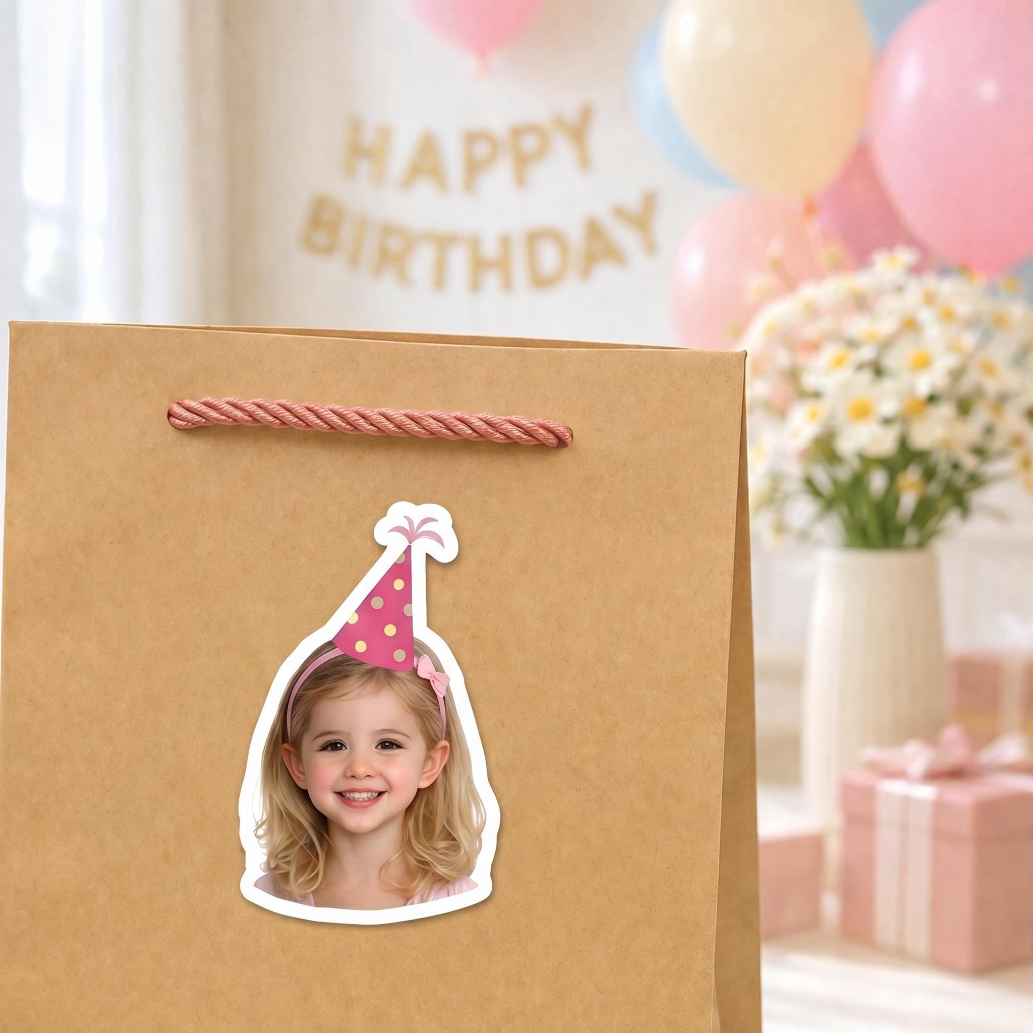 Custom Birthday Stickers, Die Cut Photo Labels | Party Favor Seals ...