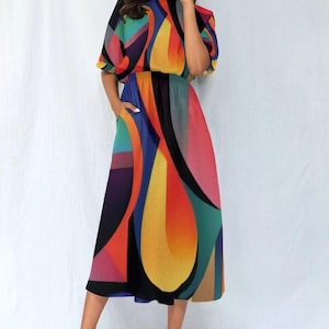 Lovely, Classy, Colorful Elastic Waist Dress