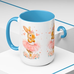 Cute Ballet Bunny Coffee Mug-15oz Tea Cup for Kids & Teens-Animal Lover Gift-Whimsical Rabbit Tutu Mug, - Easter, Spring Decor Drinkware