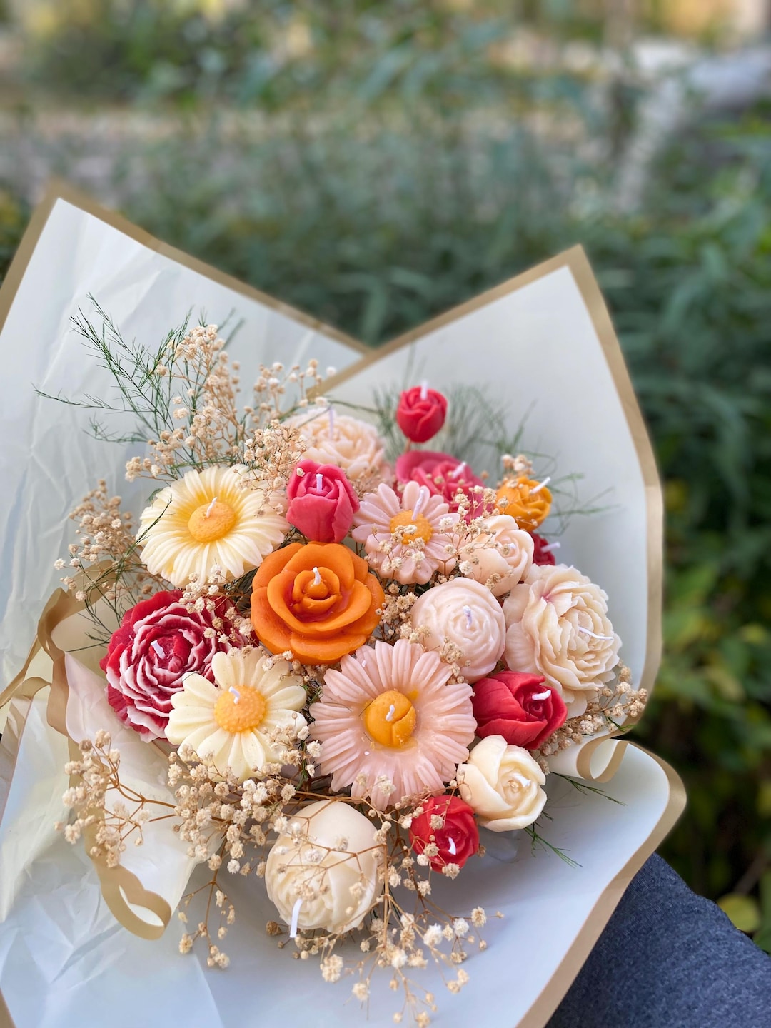 Handmade Soy Wax Flower Candle Bouquet | Floral Arrangement Gift - Etsy