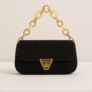 Handmade Black Handbag with Chain Handle - Perfect Gift for Fashionista, Canvas Bag, Elegant Evening Bag, Trendy Bag, Handmade Women’s Gift