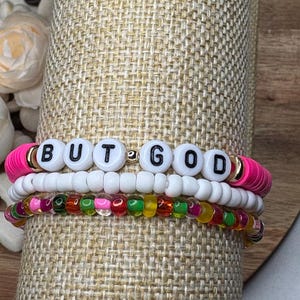 But God” Faith Bracelet Set | Acrylic Letter Beads, Colorful Heishi, & Glass Seed Beads | Christian Stack for Her