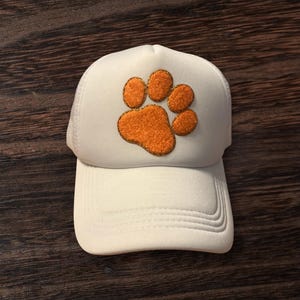 White Trucker Hat with Sparkly Clemson Paw – College Football Game Day Style
