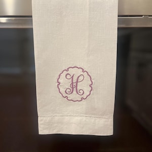 Custom Single Letter Monogramed Linen Tea Towel
