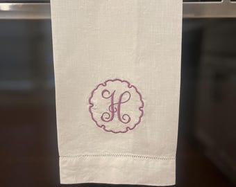 Custom Single Letter Monogramed Linen Tea Towel