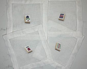 Mahjong Linen Cocktail Napkins (Set of Four)