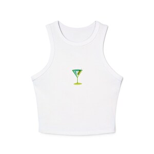 Damen Martini Micro Rib Racer Tank Top - Süßer Cocktail Grafik Tank, Sommer Vibes, Pool Party Bekleidung, Geschenke für Sie, trendiges Cropped Top