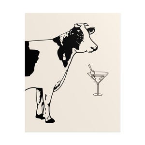Cow Martini Rolled Poster, Funny Farmhouse Decor, Cow Art Print, Kitchen Wall Art, Gift for Animal Lovers, Rustic Home Decor