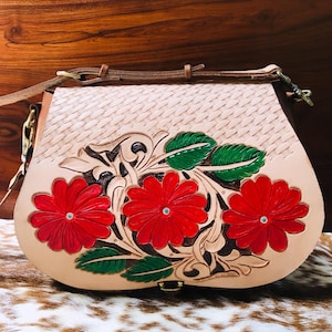 Bloem handgemaakt leer, gesneden crossbodytas voor vrouwen, leren tas, handgemaakte tas, cadeau voor vrouwen, westerse stijl, kunsttas