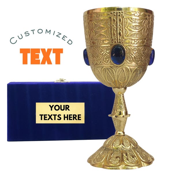 Handmade Brass Goblet: Medieval Embossed Wine Chalice with Velvet Box – Renaissance Decor Cup