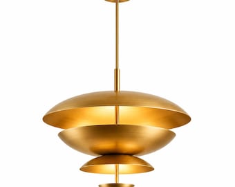 Mid Century Modern Brass Pendant Light, Sculptural Ceiling Chandelier, Scandinavian Layered Lighting Fixture, Designer Hanging Lamp