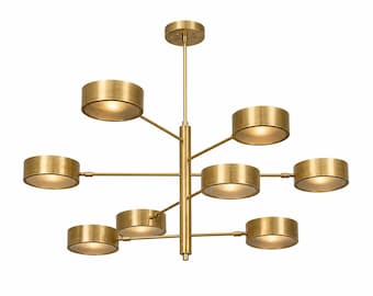 Lámpara de techo de latón estilo moderno de mediados de siglo, 8 luces, modelo Stilnovo Starburst, con brazos ajustables, para comedor.