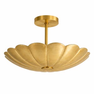 Mid Century Brass Scalloped Ceiling Light, Flush Mount Flower Lamp, Modern Bedroom Entryway Lighting Fixture