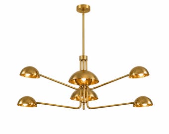 Lámpara de techo Sputnik de latón de estilo moderno de mediados de siglo, con 6 luces, pantalla de cúpula de estilo italiano, ideal para la iluminación de la isla de la cocina o el comedor.