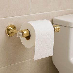 7.5&quot; Lucite Toilet Paper Holder with Brass – Wall Mounted Luxury Bathroom Hardware | Handmade Acrylic TP Bar | Modern Brass Gold Fixture