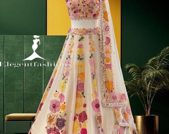 Multi Floral Lehenga Choli,Indian Function Outfit,Wedding to Party Wear lehenga,Reception-Festive Wear,Custom Made Lehenga, Ready to Wear.