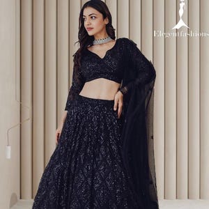 Black Net Lehenga Choli for women indian Wedding lehenga Reception Wear Stylish Party Outfit Elegant  Lehenga Choli with Dupata-Festive Wear