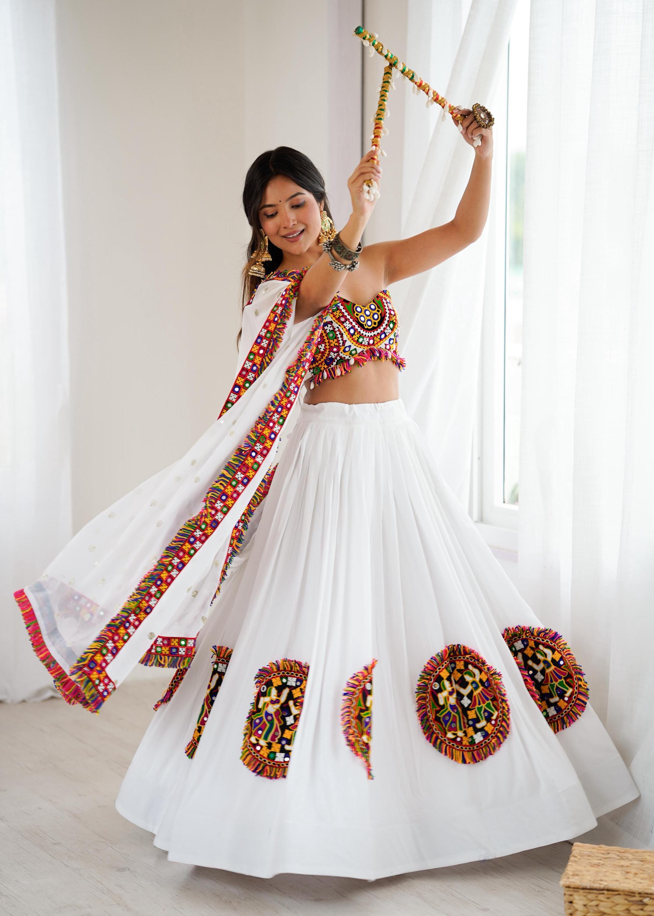 chinese dress ladies Dark Green And Yellow Soft Cotton Digital Printed Navratri Dress