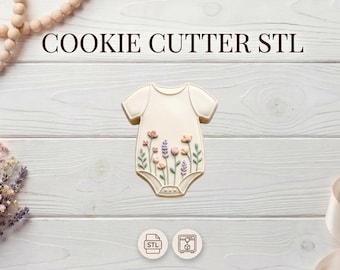 Baby Bodysuit Cookie Cutter STL | Floral Flower Design (Digital Download)