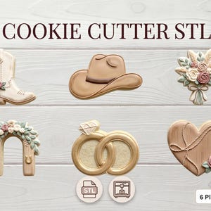 Västerländskt bröllopskakformspaket (STL-paket), cowboystövelhattringar (digital nedladdning)