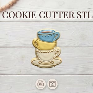 Stacked Tea Cup Cookie Cutter STL File | 3D Printed Baking Design (Digital Download)