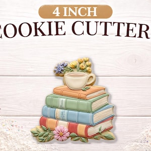 Stack of Books with Coffee Cup Cookie Cutter | 4 Inch PLA Baking Tool