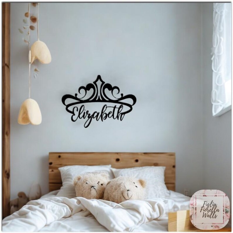 Customizable Metal Princess Crown Wall Decor With Name. Elegant Black ...