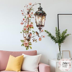 Pink Flower Pendant Light Wall Decal: Removable 3D Floral Decor