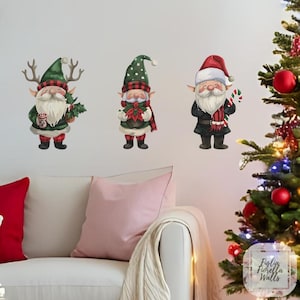 Christmas Gnomes Wall Stickers | New Year Room Decor | Holiday Mural | Christmas Home Decoration | Self-Adhesive Decals