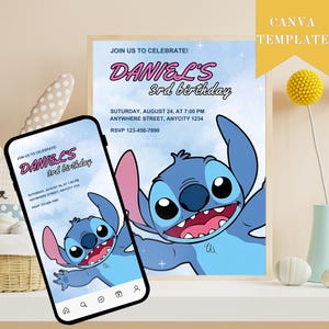 Editable Stitch Birthday Invitation Template Editable Stitch Invite Canva, Printable invite instant download invitation lilo and stitch