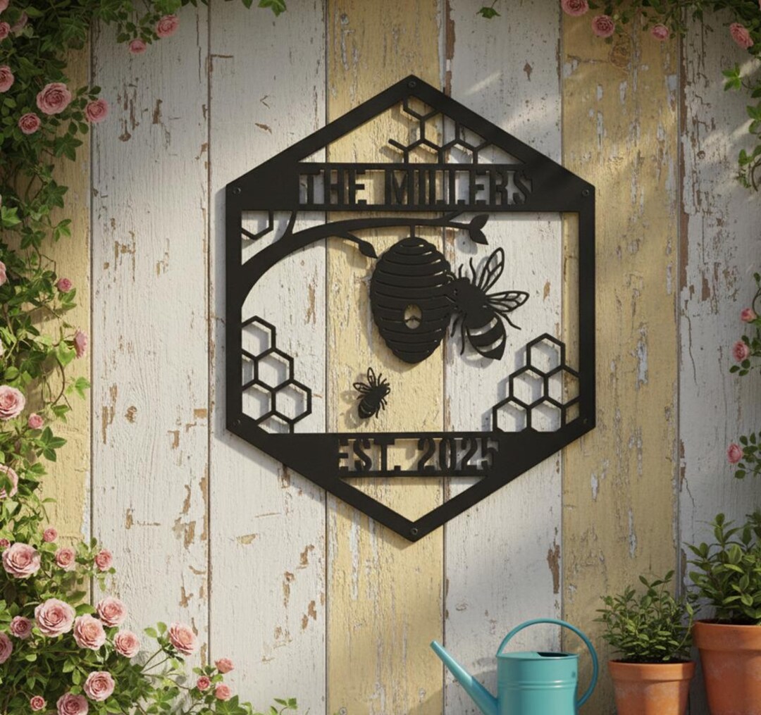 Metal Bee Sign Personalized Honey Bee Sign | Custom Metal Bee Decor | Custom Garden ...