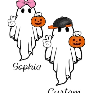 Personalized Halloween Kids Name Png, Halloween Ghost Pumpkin Png, Ballcap, Coquette Bow, Halloween Boy/ Girl, Hand Drawn, Spooky Season Png