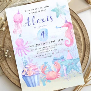 Under the Sea Birthday Invitation, Underwater Girl Birthday Any Age Invite Template, Ocean Animals Theme Editable Invite, Printable Download