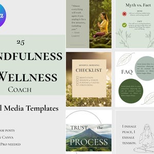 Modèles de toile Instagram pleine conscience | Pack bien-être vert terre | Citations spirituelles, kit de réseaux sociaux modifiable pour prendre soin de soi