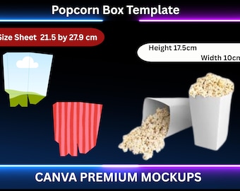 Popcorn Box Template, Popcorn Box Svg, Snack Box Svg, Party Favor Box, Snack Box Template, Popcorn Svg, Canva Editable Box, DIY Popcorn Box